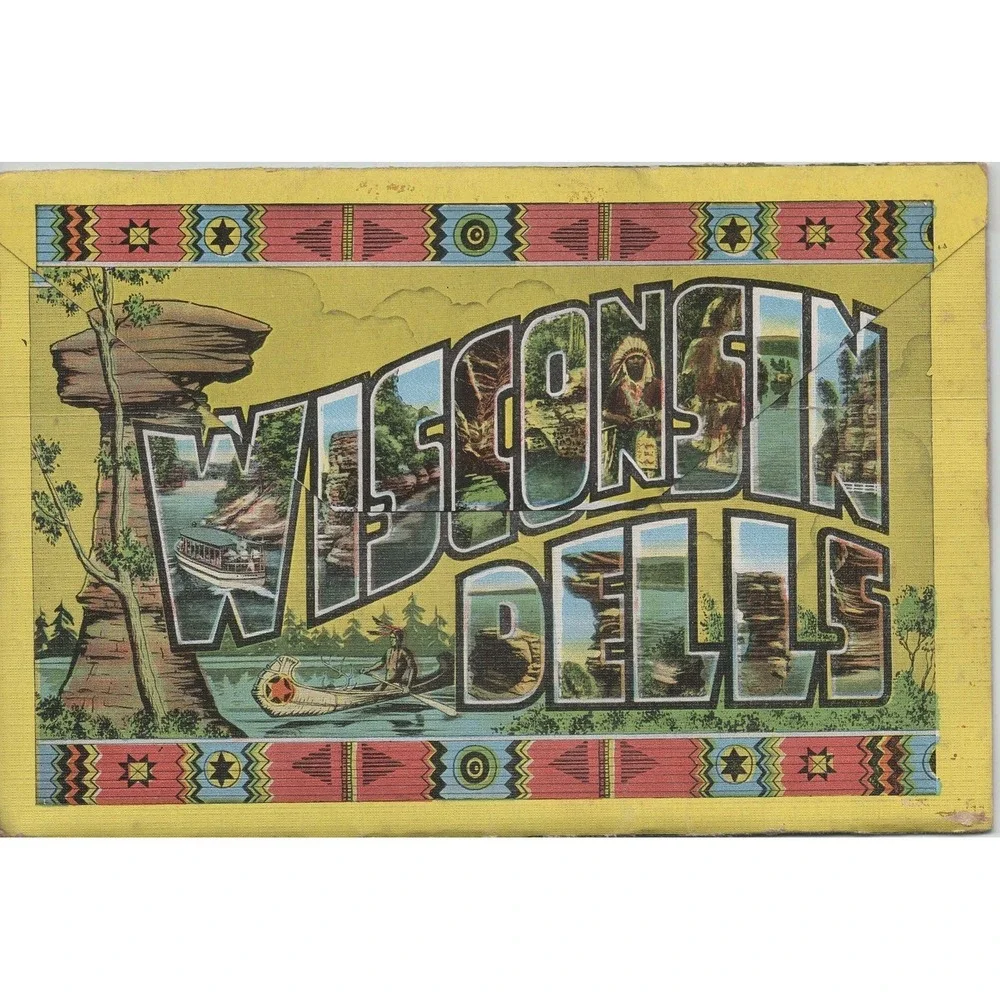 Vintage Wisconsin Dells Souvenir Postcard Folder Accordion Views Mid-Century